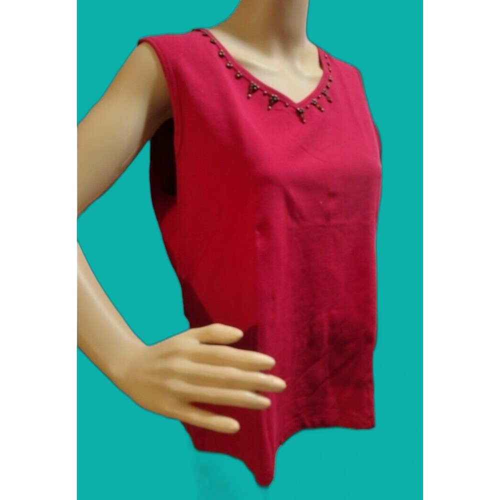 Croft and Barrow Stretch Women’s Sleeveless Red Tank Bead Neckline Size L - Picture 4 of 7